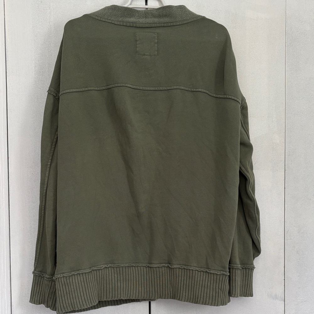 aerie Olive Green Button-Front V-Neck Cardigan Sweatshirt - Picture 10 of 13